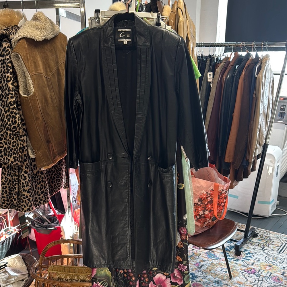 Vintage Black Leather Women's Coat